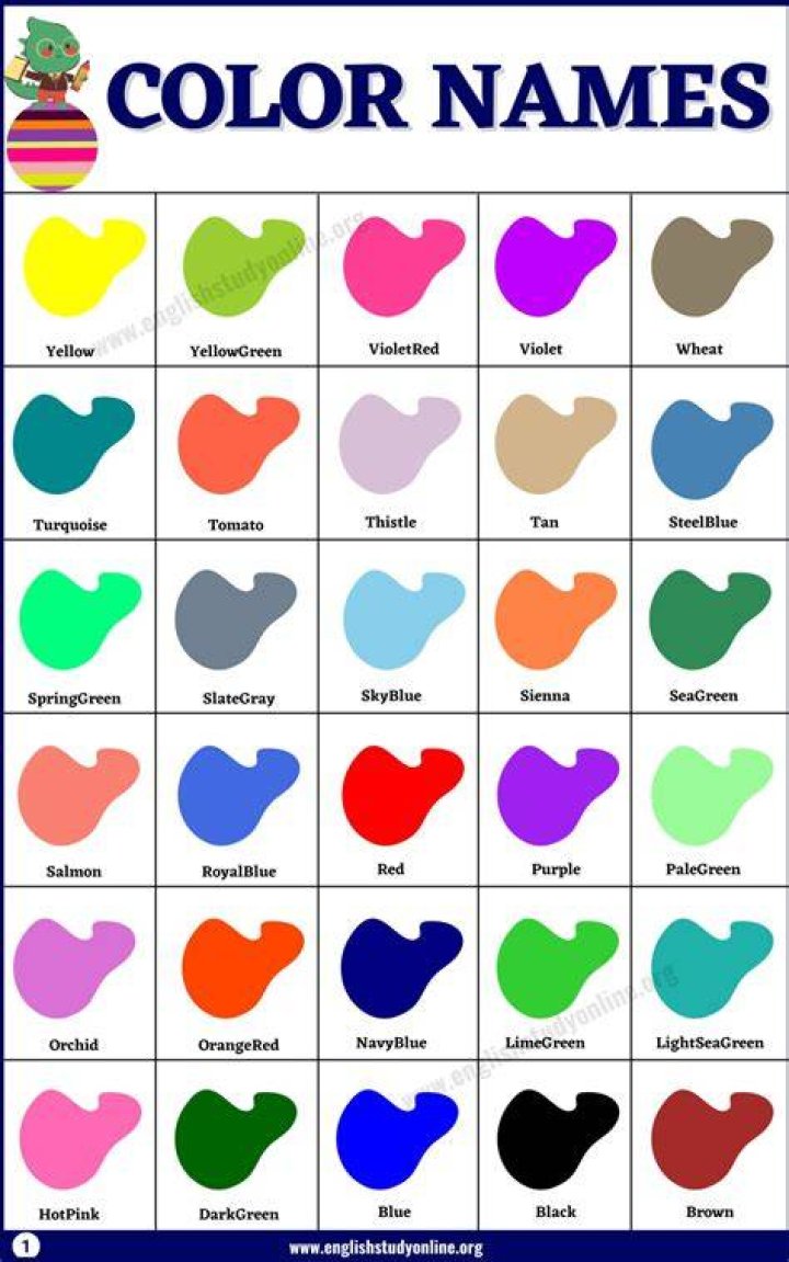 50 Popular Color Names in English with ESL Infographic English Study