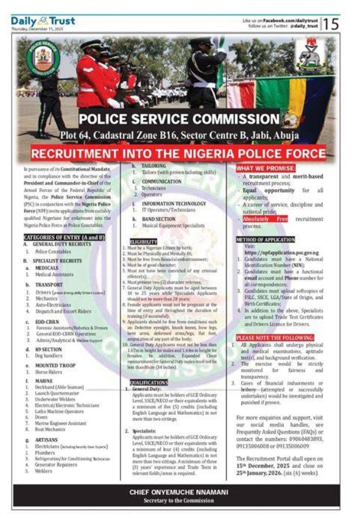 Nigeria Police Force Recruitment 2022/2023 