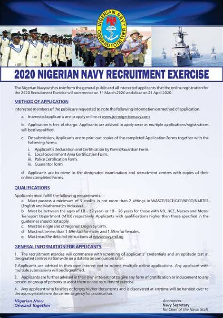 Nigerian Navy Recruitment 2024/2025 Form And How to Apply Online