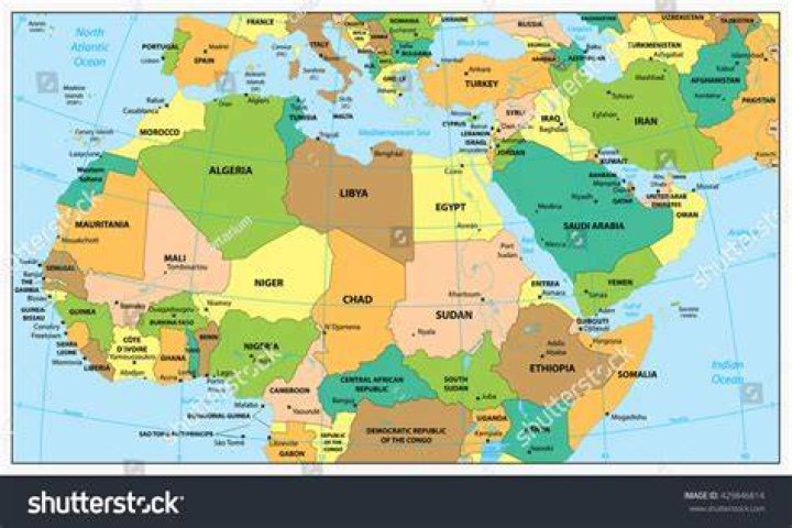North Africa countries political map with capitals and borders. From