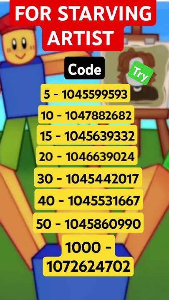 Roblox Starving Artists codes of July 2022